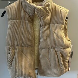 Corduroy Puffer Vest with Sherpa Lining